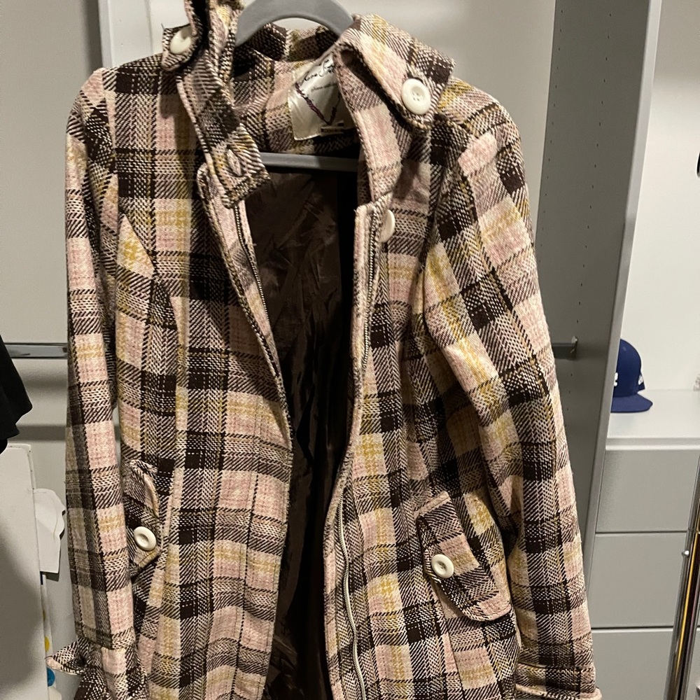 Brown & pink checkered coat